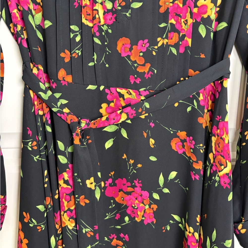 Nanette Lepore Black Floral Belted Fit & Flare Dress Size 6 - Picture 4 of 6